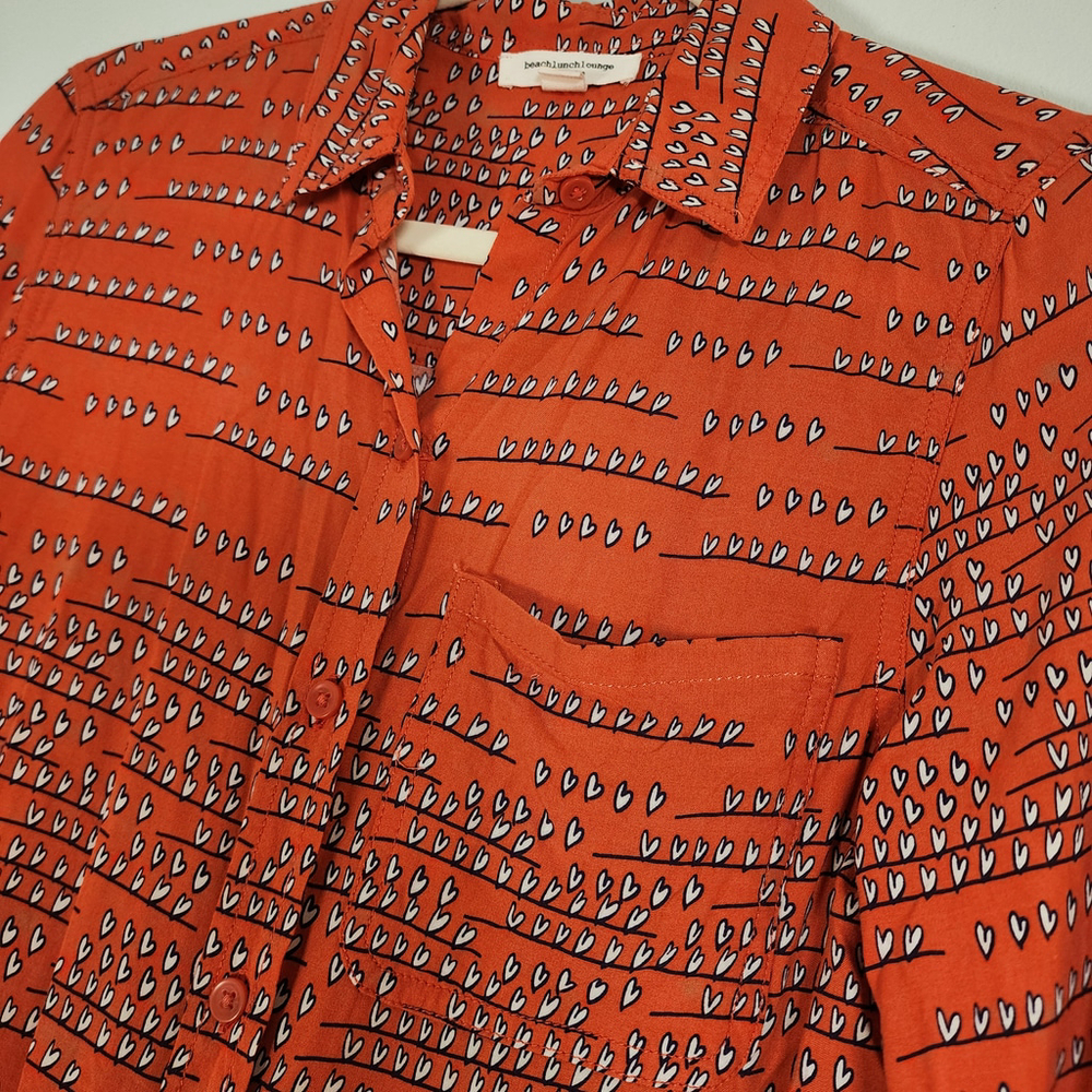 Beachlunchlounge Orange Heart Print Button Down Shirt M Viscose Boho